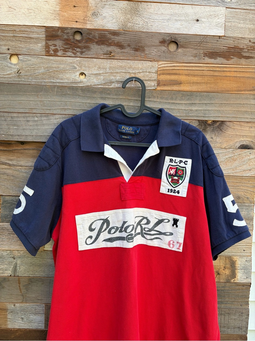 Men’s Ralph Lauren vintage Navy and Red Rugby Polo with Cream Collar